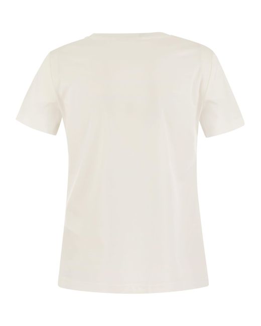 Max Mara Studio White Rita Cotton T -Shirt mit Druck