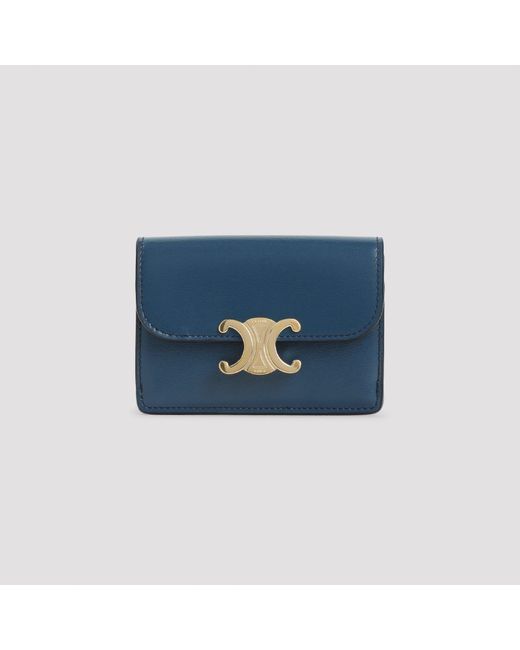 Céline Blue Mini Calf Leather Card Holder With Flap