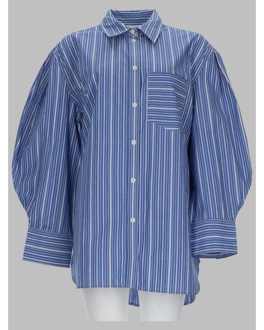 Ganni Blue Organic Cotton Mini Shirt For Fw26