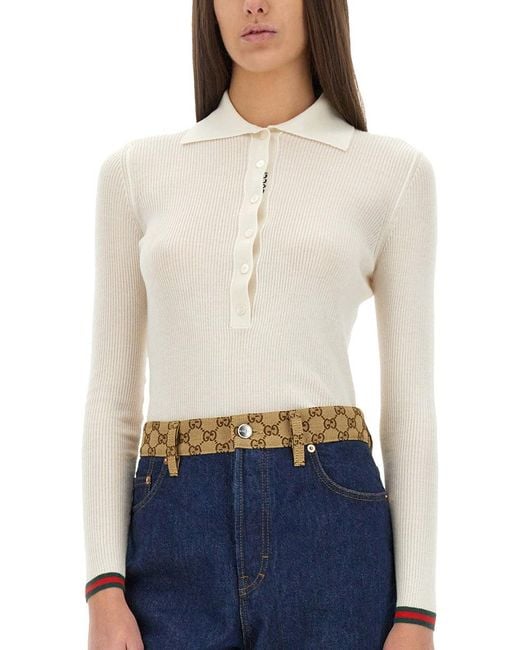 Gucci White Cashmere And Silk Polo Shirt