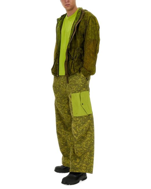 C P Company Green Wide-Leg Cargo Pants With Textured Pattern for men