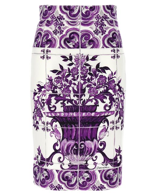 Majolica-Print Fitted Skirt Dolce & Gabbana en coloris Purple