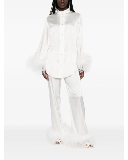 Oseree White Bridal Satin Shirt Plumage
