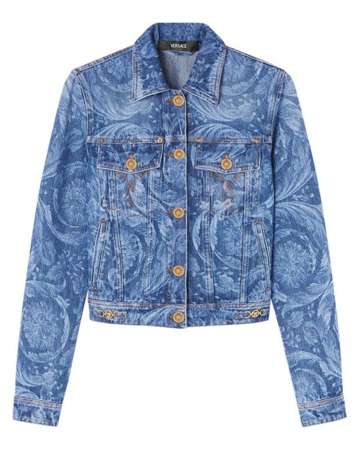 Versace Barocco Print Denim Jas in het Blue