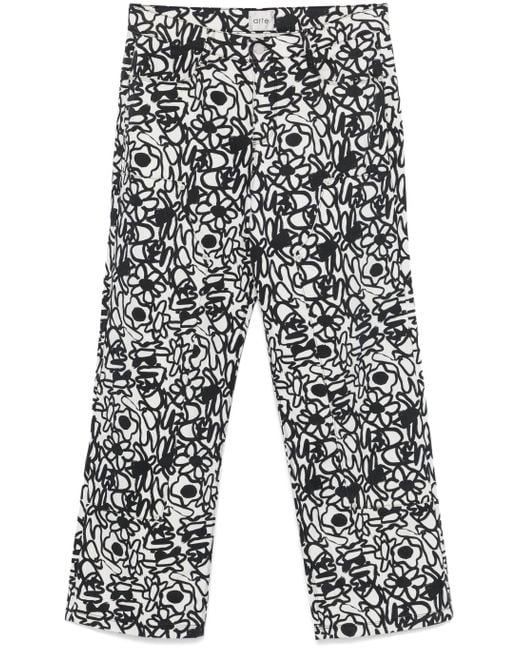 Arte' White Art Antwerp Flowers Allover Print Pants for men