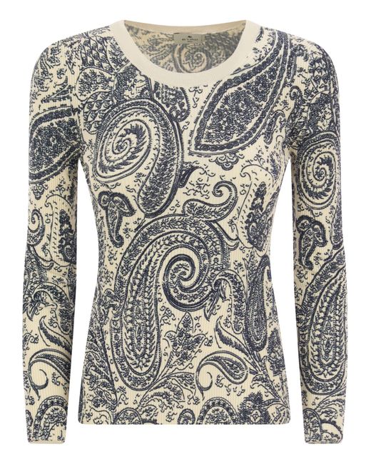 Etro Gray Crew-Neck Sweater With Paisley Pattern