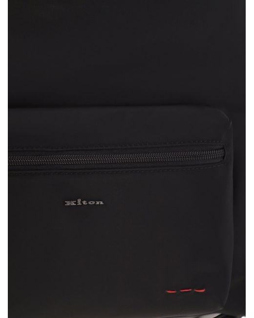 Kiton Black Technical Fabric Backpack With Logo for men