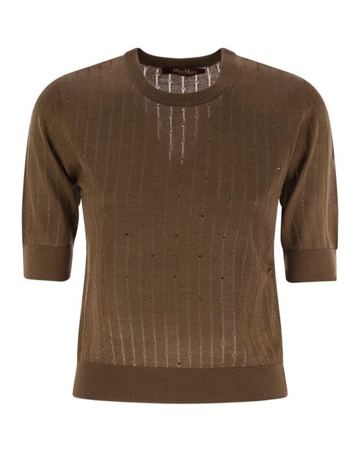 Max Mara Brown Pila Wool And Silk Sweater With Sequins