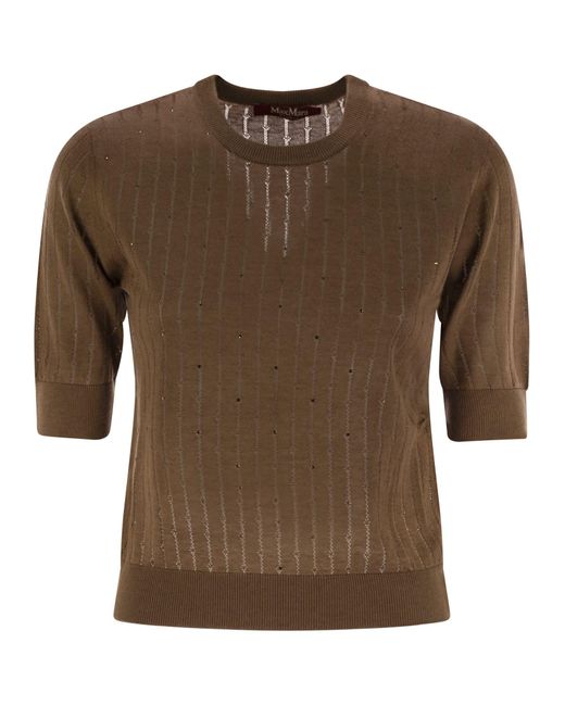 Max Mara Pila Wool En Silk Sweater Met Pailletten in het Brown