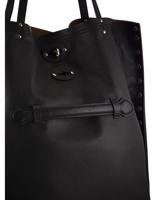 Zanellato Black Eine Spasso -Lederhandtasche M