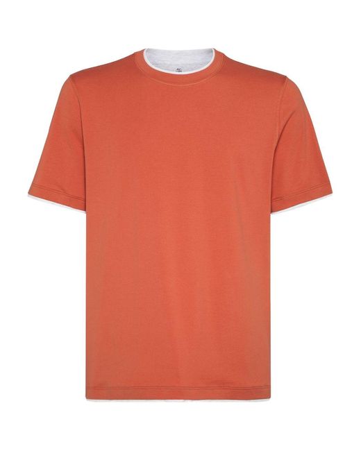 Brunello Cucinelli T-Shirt Met Contrasterende Afwerking En Ronde Hals in het Orange voor heren