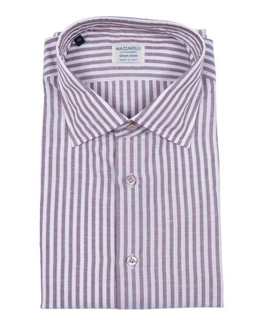 MAZZARELLI CAMICIE Purple Slim Fit Linen And Cotton Striped Shirt for men