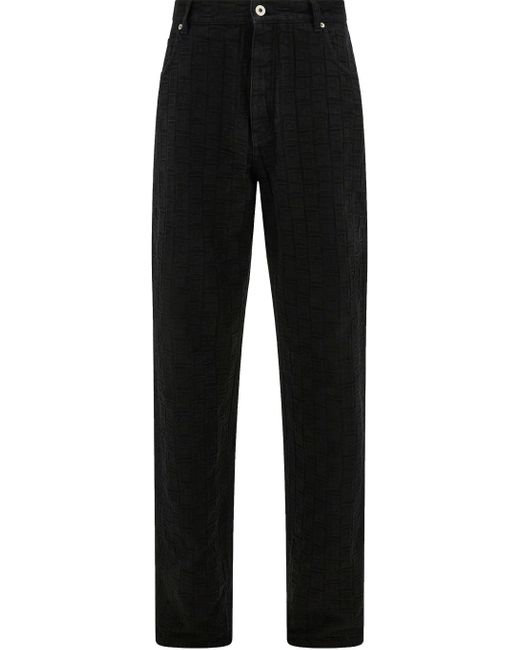 Ferragamo Black Monogram Texture Denim Trousers for men