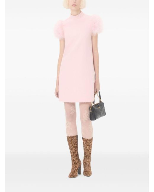 Valentino Pink Feathered Wool And Silk Dress