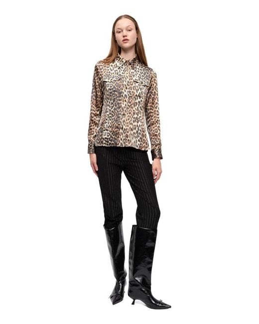 Ganni Natural Animal Print Satin Shirt for men