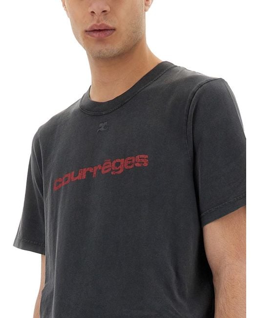Courreges Black Logo Print T-Shirt With Vintage Aesthetic for men