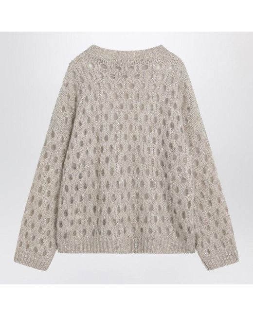 Brunello Cucinelli Gray Openwork Mohair-Blend Sweater