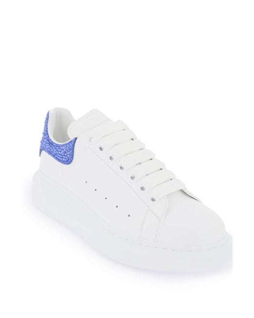Sneakers Oversize Bianche e Blu Con Strass di Alexander McQueen in White