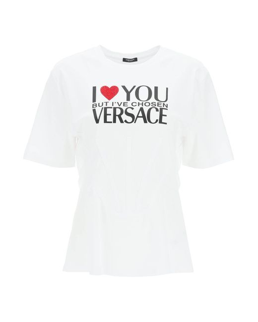 T-shirt effet bustier avec message Versace en coloris Blanc | Lyst