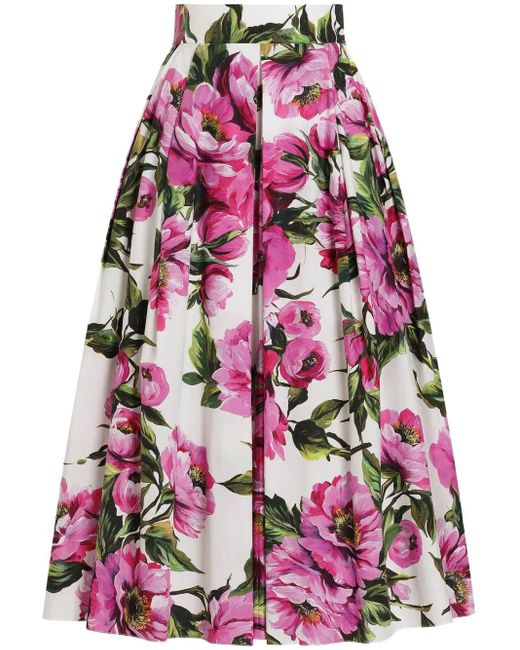 Dolce & Gabbana Pink Peony Print Long Skirt