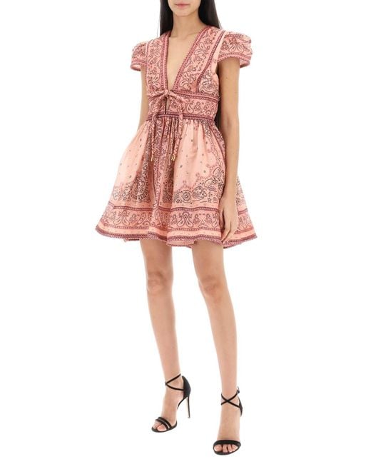 Zimmermann Pink Matchmaker Mini -Kleid mit Bandana -Motiv