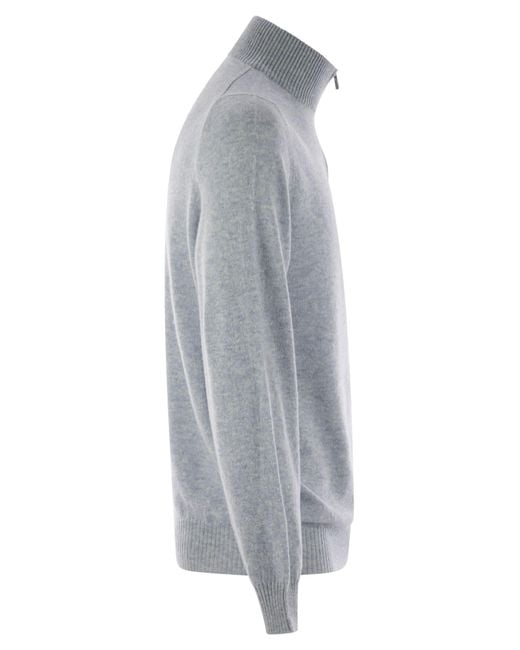 Fedeli Gray Favonio Persia Cashmere Half Zip Sweater for men
