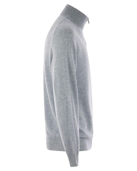 Fedeli Gray Favonio Persia Cashmere Half Zip Sweater for men