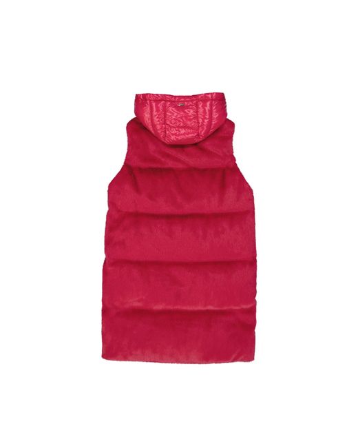Herno Red Padded Faux Fur Vest Coat