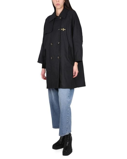 Fay Black Double-Breasted Trench Coat