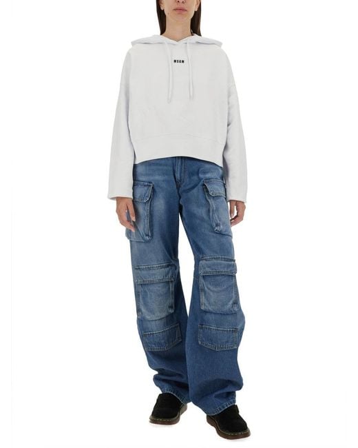 MSGM White Logo Hood Sweatshirt