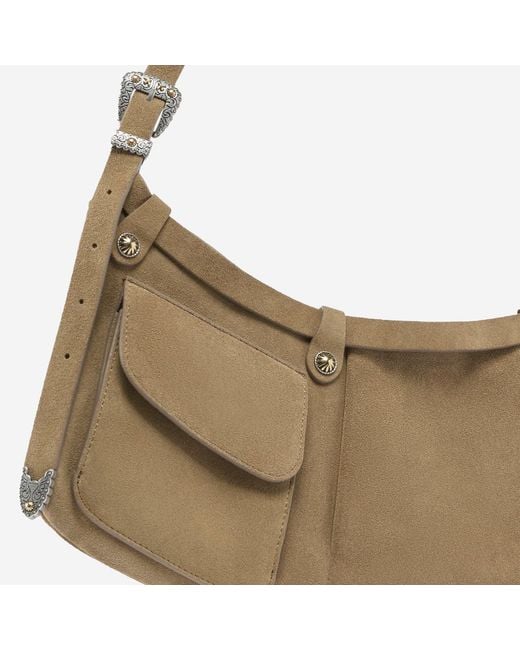 Pinko Metallic Shoulder Bag Pocket Body Suede