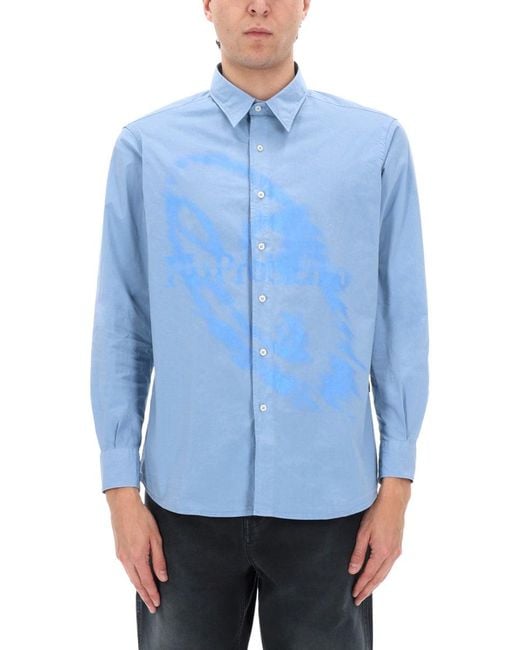 No Problemo Blue Camicia Con Stampa Logo for men