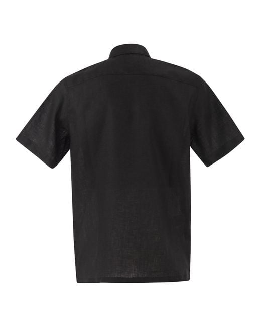 PT Torino Black Short Sleeved Linen Shirt