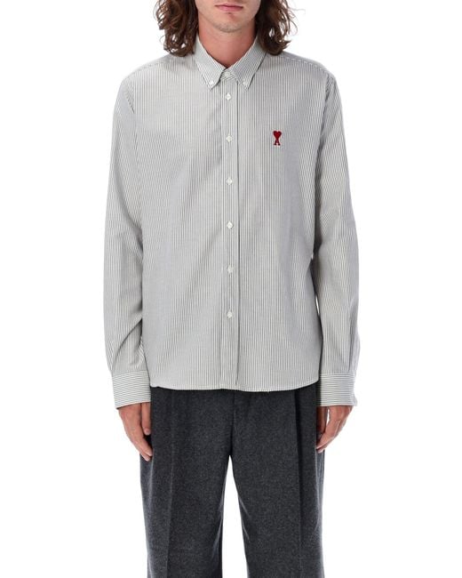 AMI Gray Ami Paris Striped Ami De Coeur Shirt for men