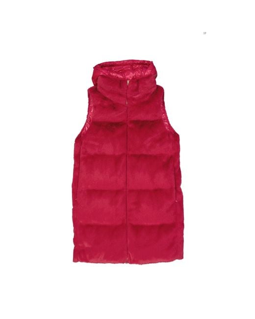 Herno Red Padded Faux Fur Vest Coat
