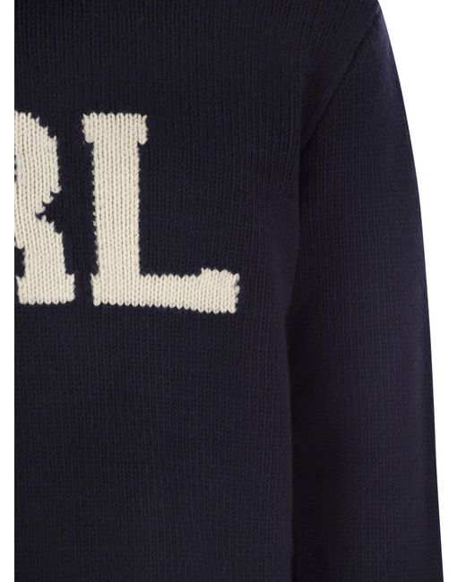 Polo Ralph Lauren Blue Rl Wolle Inlay -Pullover