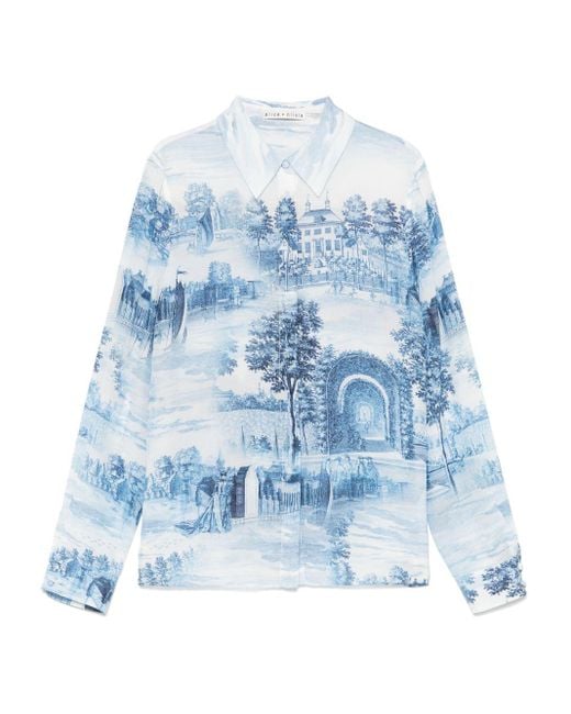 Alice + Olivia Blue Printed Silk Shirt