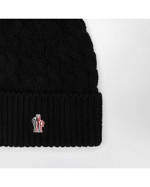 Moncler Black Wool Hat With Pom Pom