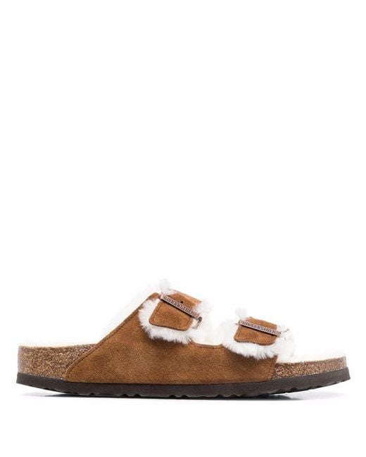 Birkenstock Brown Arizona Shearling Mink, Suede Leather