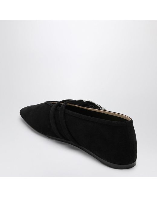 Le Monde Beryl Black Suede Buckle Claudia Ballet Flats