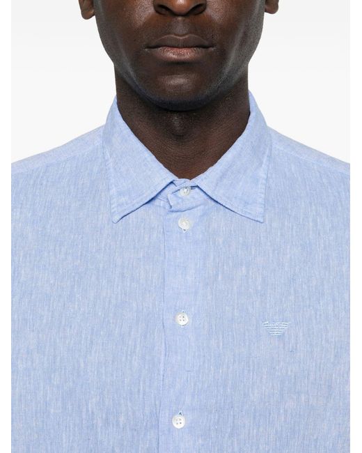 Emporio Armani Blue Linen Blend Shirt for men