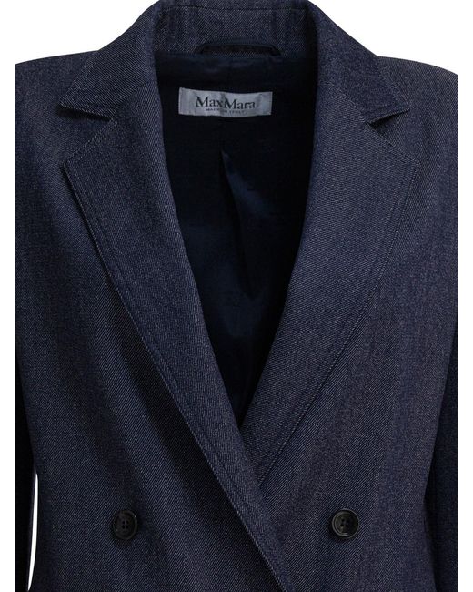 Max Mara Blue Denim-effect Double-breasted Blazer
