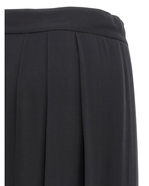 Alberta Ferretti Black High-Waisted Silk Georgette Palazzo Pants With Asy
