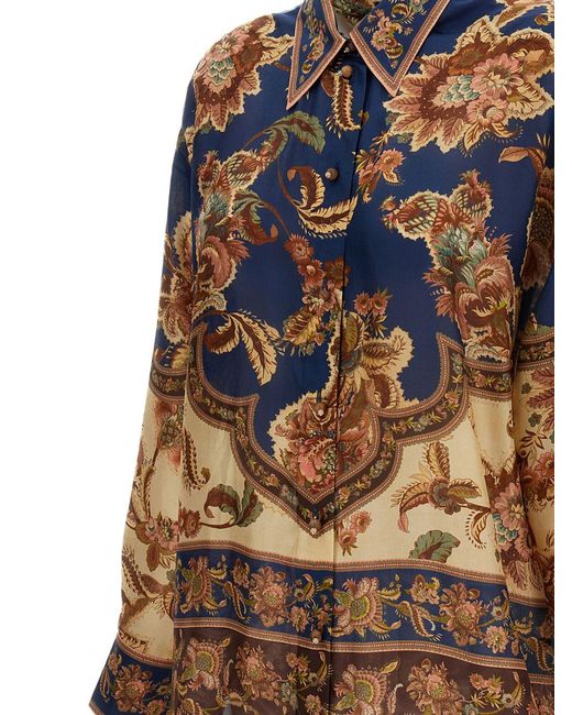 Zimmermann Blue Aster Printed Silk Shirt