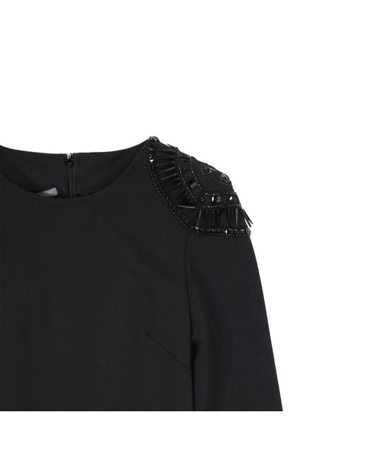 Alberta Ferretti Black Knee-Length Wool Blend Dress