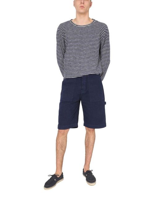 YMC Blue Cotton Canvas Bermuda for men