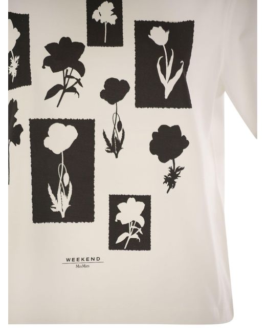 Weekend by Maxmara White Wochenende Max Mara Acline bedruckte Bio -Baumwoll -T -Shirt
