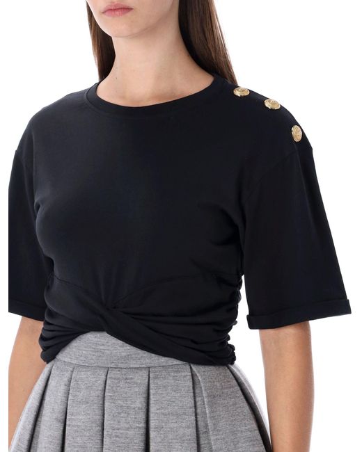 Balmain Black Knotted Cropped Cotton T-Shirt