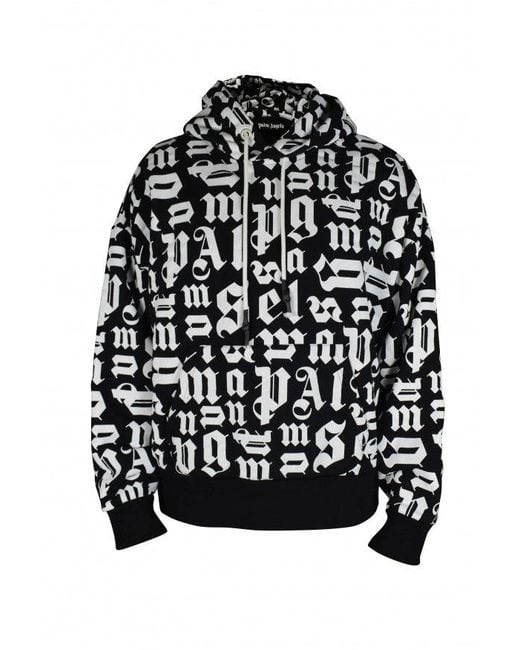 Palm Angels Black Broken Monogram Hoodie With Drawstrings for men