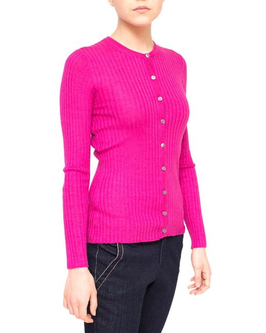 LA ROSE Pink Cardigan Ribs Cashmere Fuxia